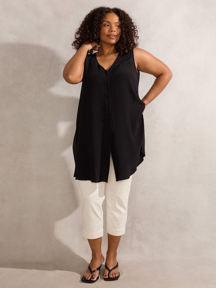 Live Unlimited Black Petite Button Split Front Tunic - Image 2 of 5