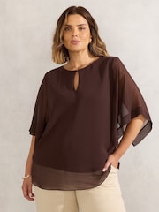 Live Unlimited Chocolate Keyhole Overlay Blouse - Imagem 1 de 3
