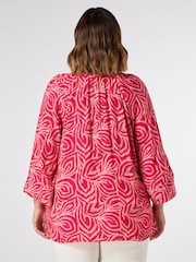 Live Unlimited Pink Curve Abstract Cropped Sleeve Blouse - Image 2 of 3