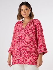 Live Unlimited Pink Curve Abstract Cropped Sleeve Blouse - Image 3 of 3