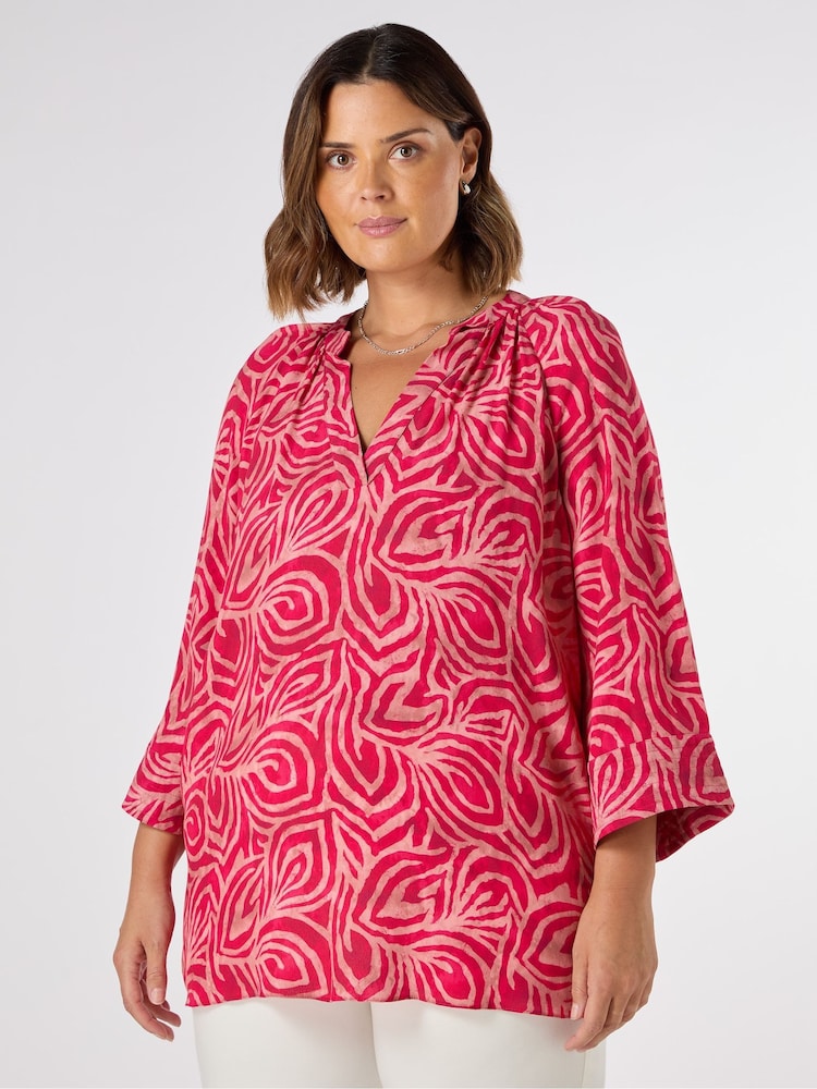 Live Unlimited Pink Curve Abstract Cropped Sleeve Blouse - Image 3 of 3