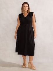 Live Unlimited Black Curve Drawstring Short Sleeve Dress - Image 2 of 4
