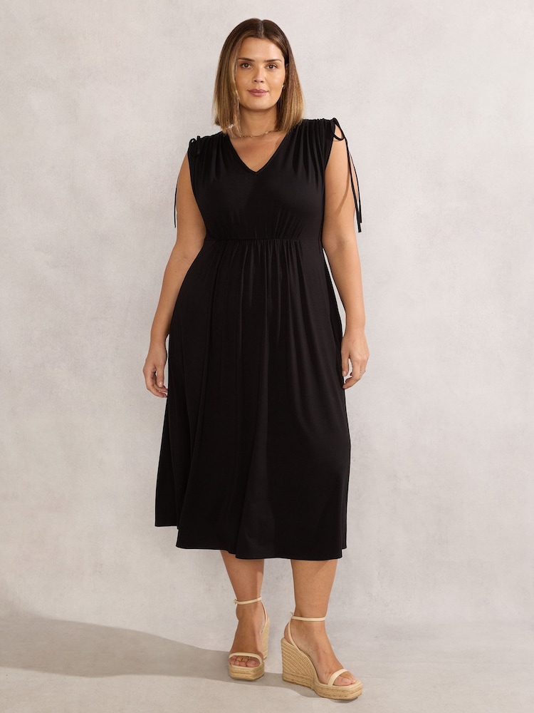 Live Unlimited Black Curve Drawstring Short Sleeve Dress - Image 2 of 4