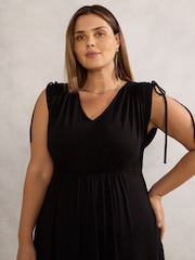 Live Unlimited Black Curve Drawstring Short Sleeve Dress - Image 4 of 4