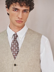 Neutral Linen Blend Texture Suit Waistcoat - Image 6 of 11