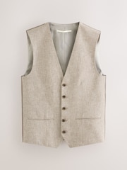 Neutral Linen Blend Texture Suit Waistcoat - Image 8 of 11