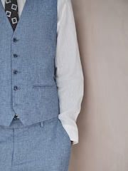 Blue Linen Blend Texture Suit Waistcoat - Image 5 of 10