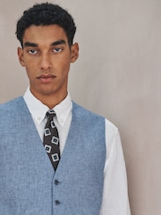 Blue Linen Blend Texture Suit Waistcoat - Image 6 of 10