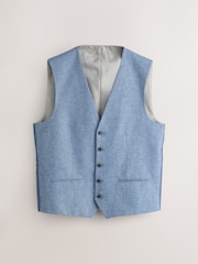 Blue Linen Blend Texture Suit Waistcoat - Image 7 of 10