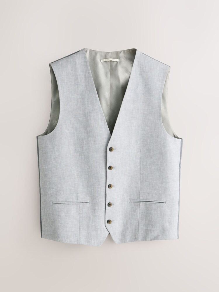 Grey Linen Blend Texture Suit Waistcoat - Image 1 of 4