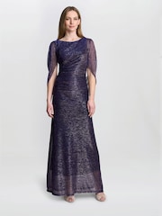 Gina Bacconi Purple Joanna Metallic Knit Maxi Dress - Image 1 of 6