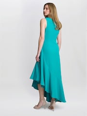 Gina Bacconi Green Paige Asymmetric Frill Hem Dress - Image 2 of 6