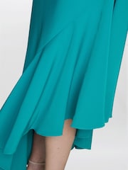 Gina Bacconi Green Paige Asymmetric Frill Hem Dress - Image 4 of 6