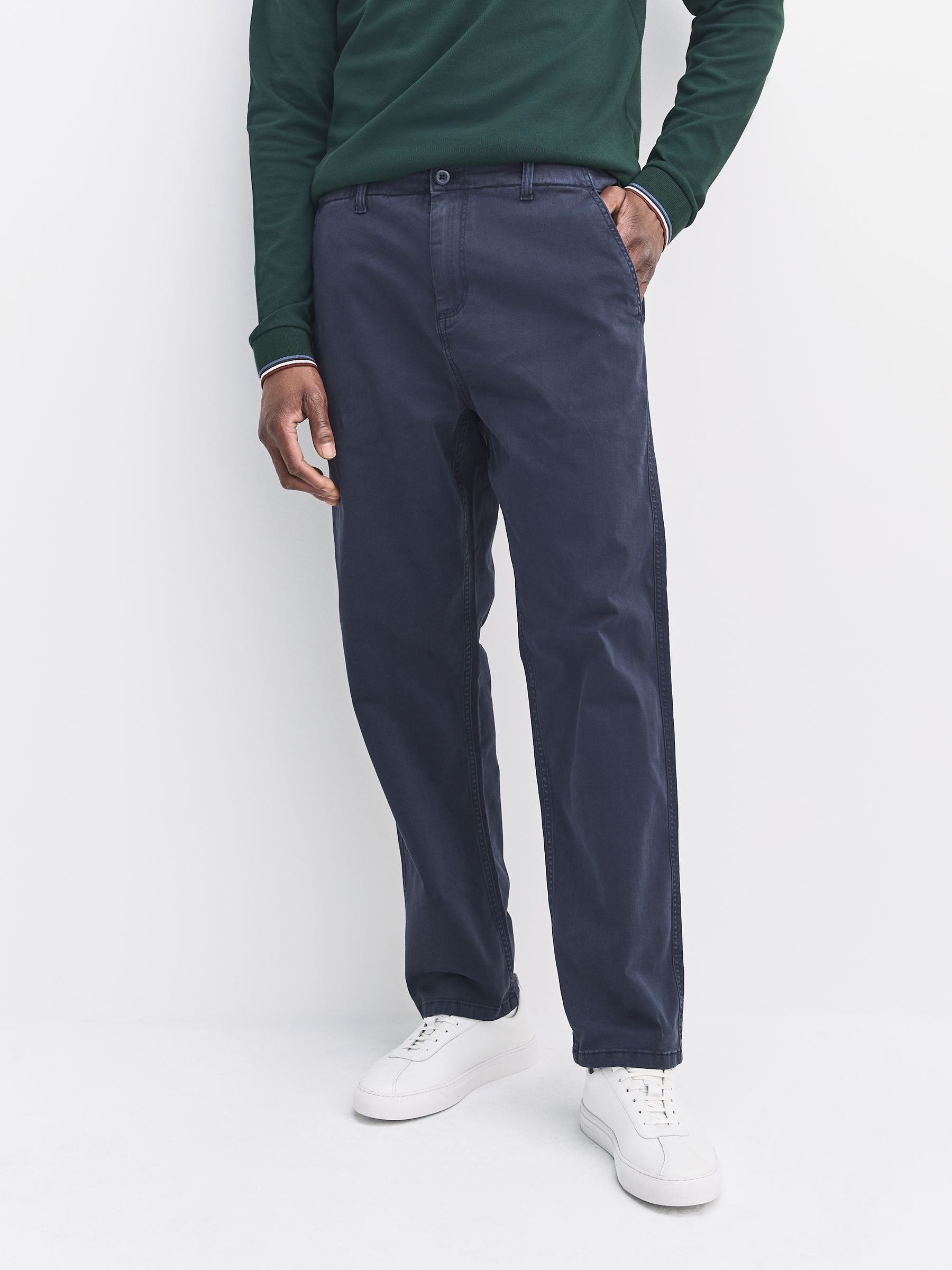 Buy Navy Regular Tapered Fit Authentic Washed Chino Trousers from