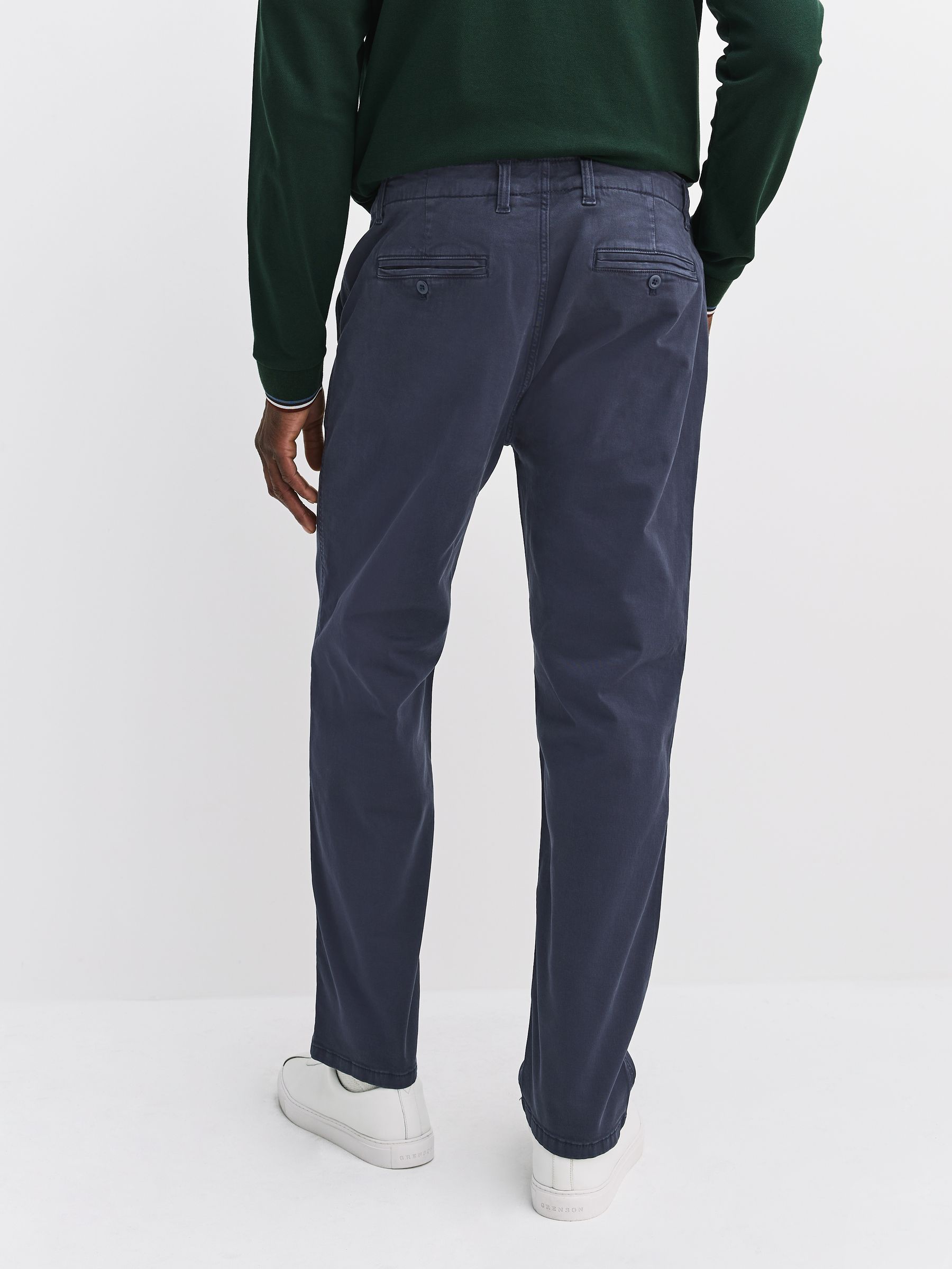 Buy Navy Regular Tapered Fit Authentic Washed Chino Trousers from