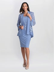 Gina Bacconi Blue Beverley Soutache Dress And Jacket With Necklace - Image 1 of 6