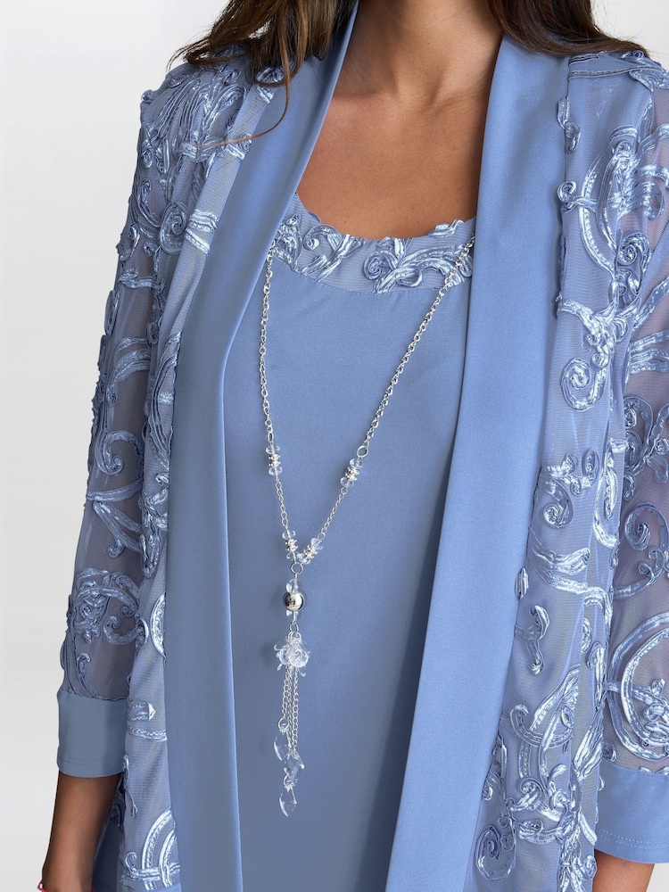Gina Bacconi Blue Beverley Soutache Dress And Jacket With Necklace - Image 4 of 6
