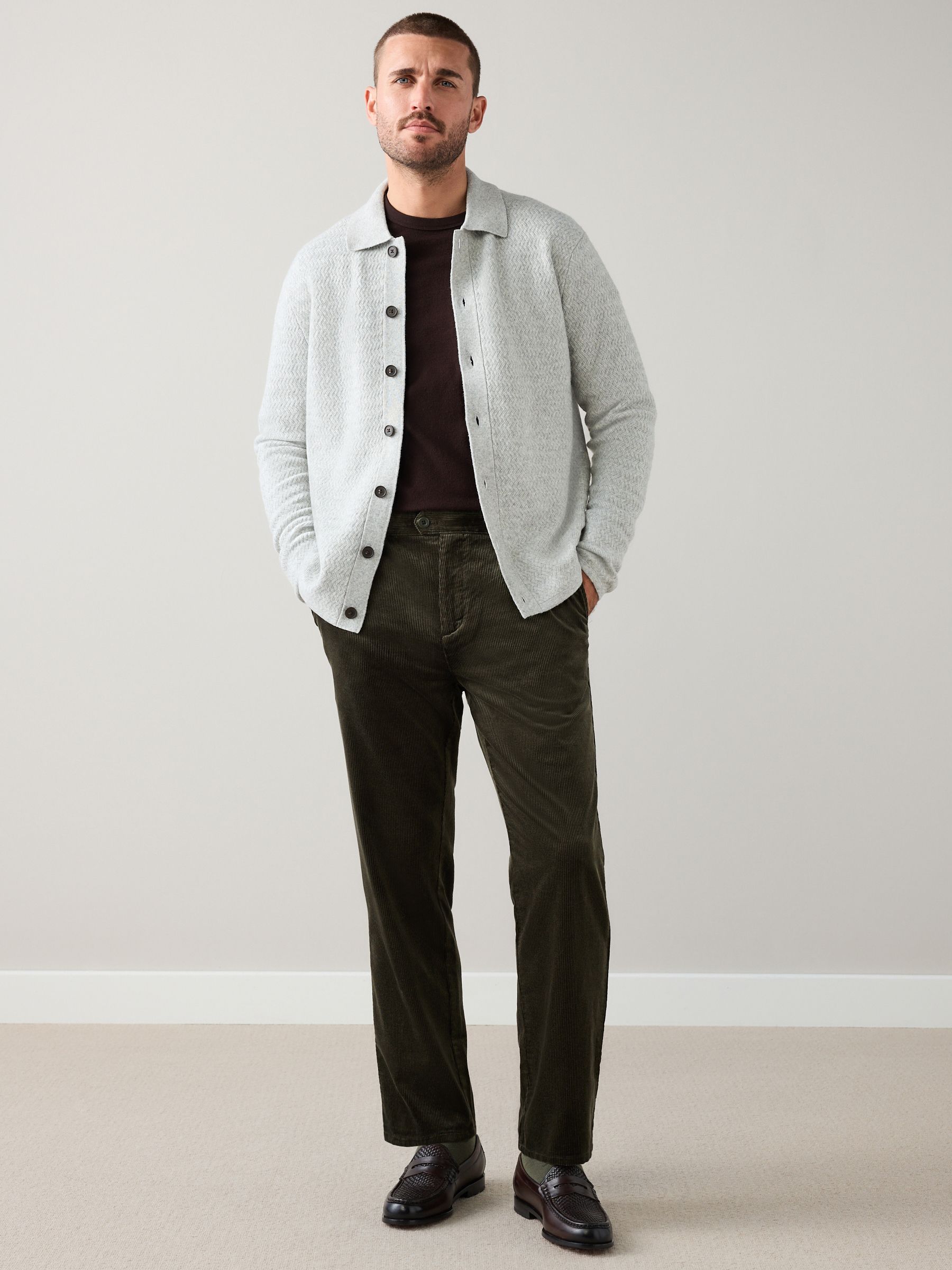 Buy Khaki Green Straight Fit Signature Corduroy Trousers With