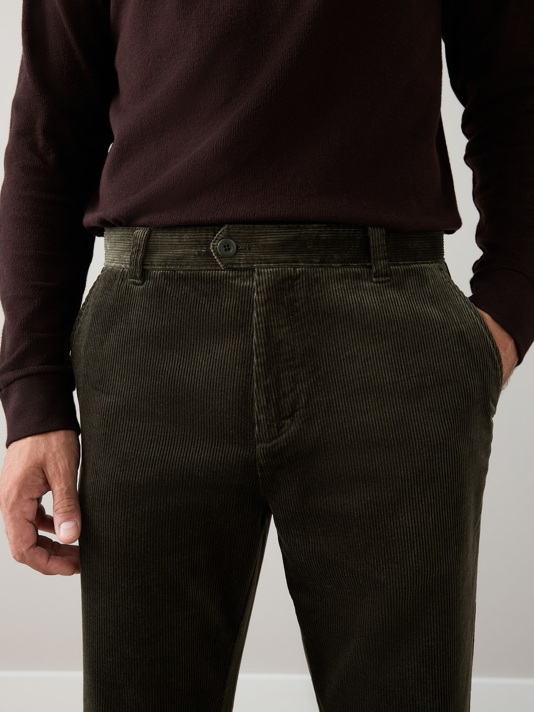 Buy Khaki Green Straight Fit Signature Corduroy Trousers With