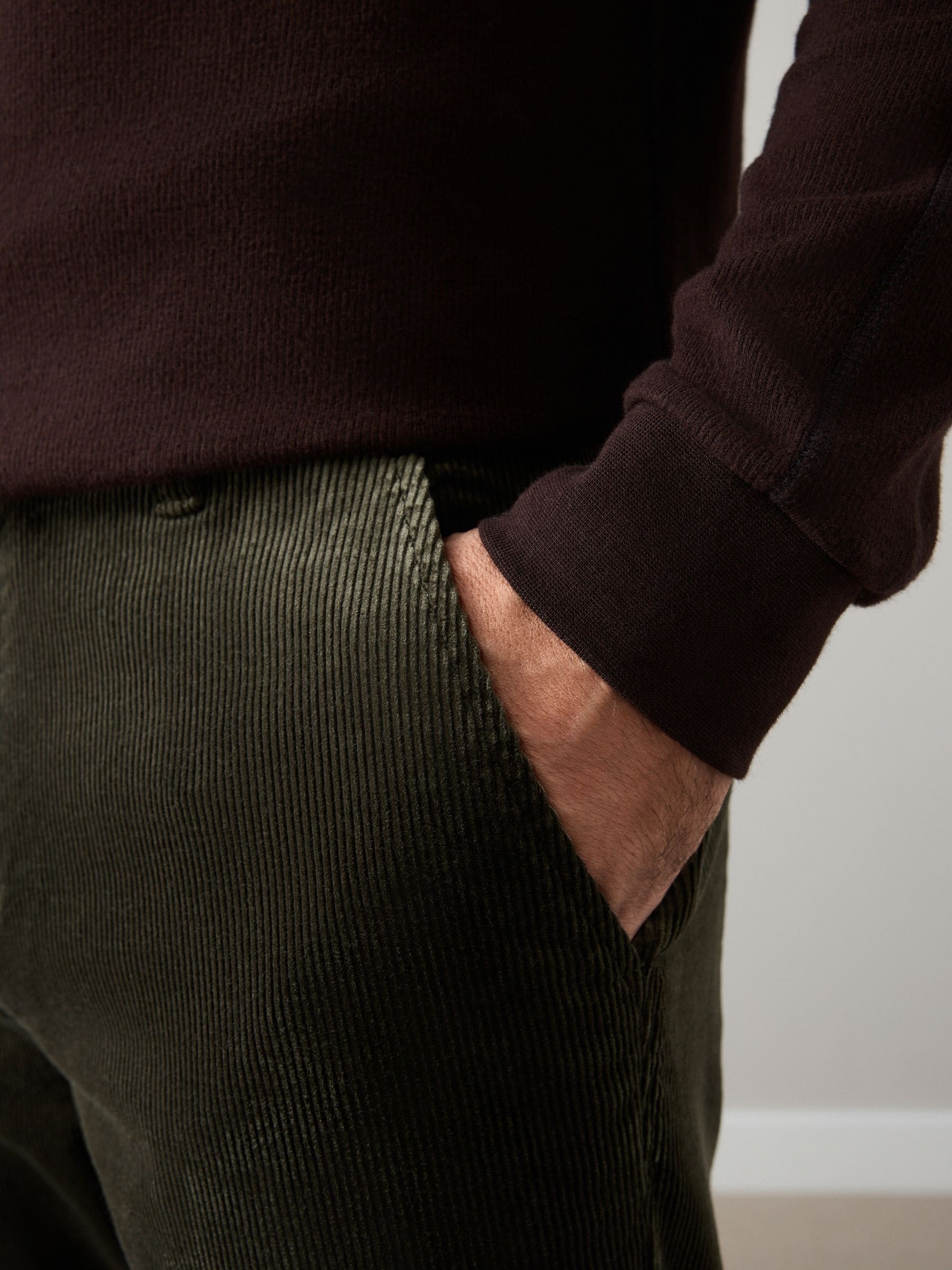 Buy Khaki Green Straight Fit Signature Corduroy Trousers With