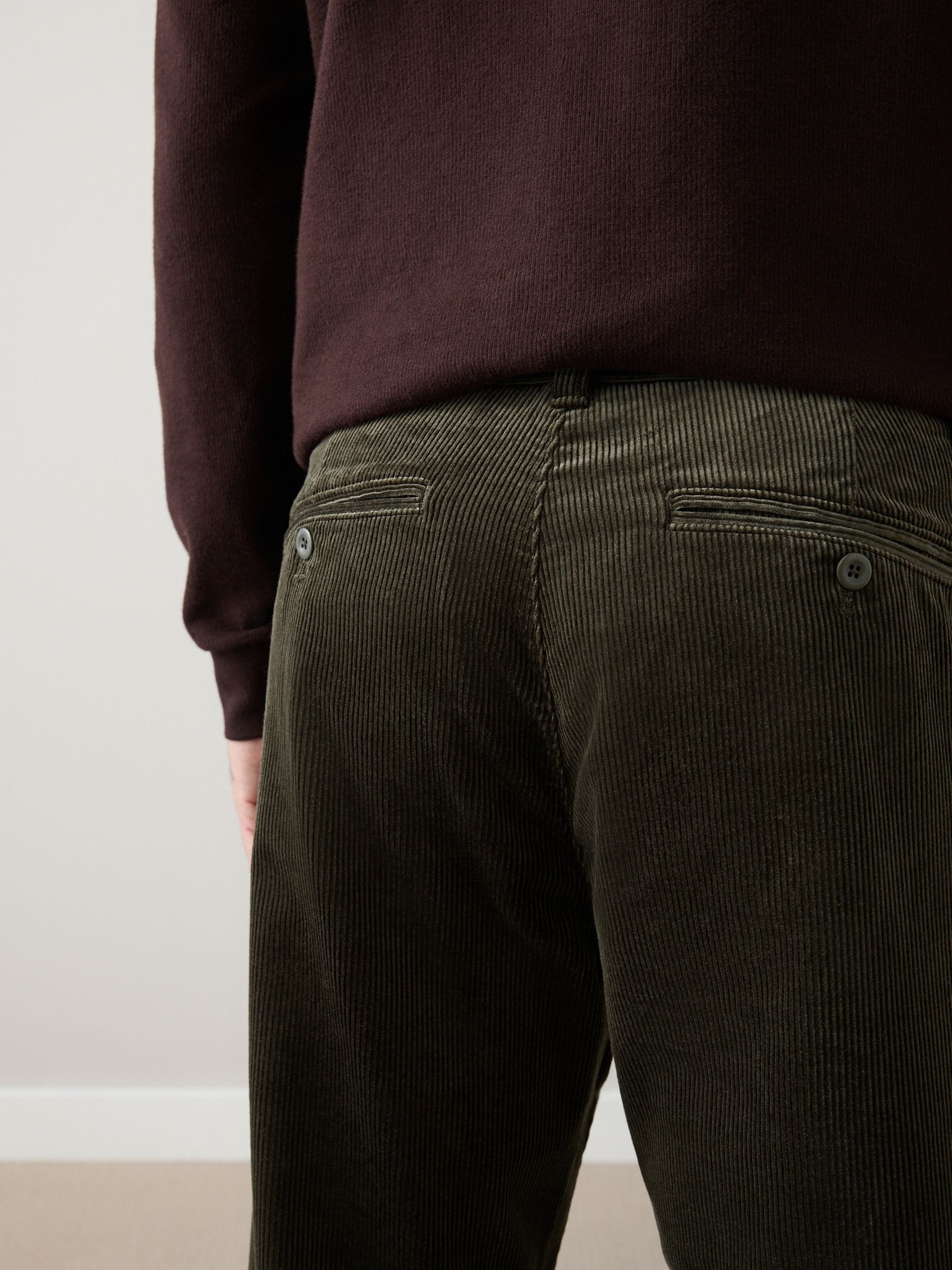 Buy Khaki Green Straight Fit Signature Corduroy Trousers With