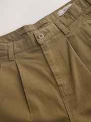 Stone Relaxed Tapered Fit Authentic Twin Pleated Textured Trousers - Image 10 of 11