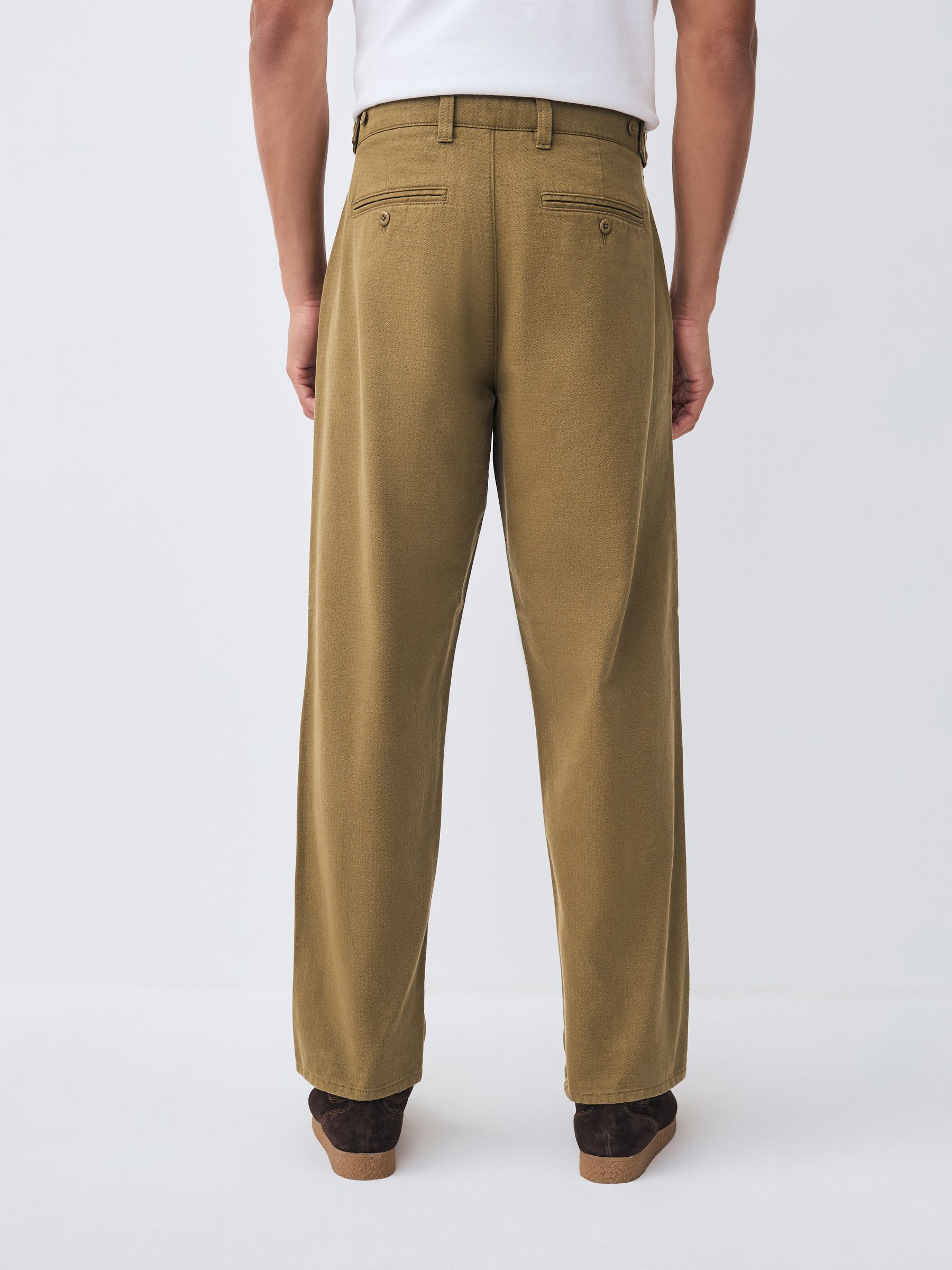 Buy Stone Relaxed Tapered Fit Authentic Twin Pleated Textured