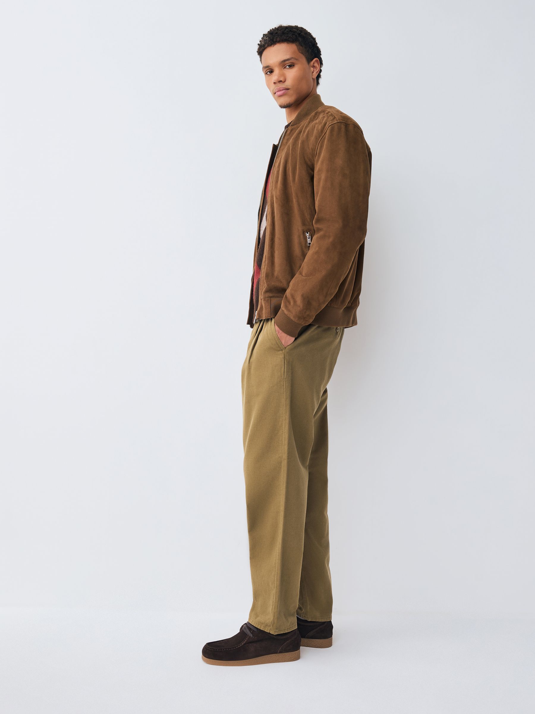 Buy Stone Relaxed Tapered Fit Authentic Twin Pleated Textured