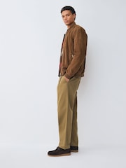 Stone Relaxed Tapered Fit Authentic Twin Pleated Textured Trousers - Image 3 of 11