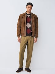 Stone Relaxed Tapered Fit Authentic Twin Pleated Textured Trousers - Image 4 of 11