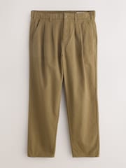 Stone Relaxed Tapered Fit Authentic Twin Pleated Textured Trousers - Image 7 of 11