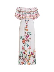 Vestido blanco de algodón 100 % con hombros descubiertos y volantes Rose de Gina Bacconi - Imagen 6 de 6