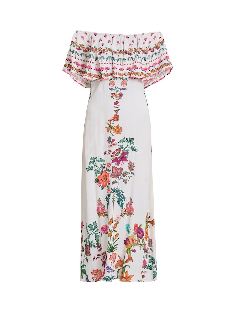 Vestido blanco de algodón 100 % con hombros descubiertos y volantes Rose de Gina Bacconi - Imagen 6 de 6