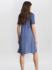 Gina Bacconi Blue Aaliyah Chambray Demin and Jersey Dress - Image 2 of 7