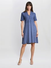 Gina Bacconi Blue Aaliyah Chambray Demin and Jersey Dress - Image 3 of 7