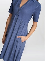 Gina Bacconi Blue Aaliyah Chambray Demin and Jersey Dress - Image 6 of 7