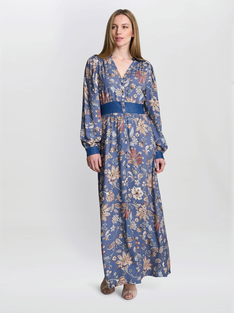 Gina Bacconi Regina Waisted Chambray Detail Dress - Imagen 1 de 6 Gina Bacconi Regina Waisted Chambray Detail Dress - Imagen 1 de 6
