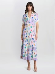 Gina Bacconi Purple Liv Seashell Print Shirt Dress - Image 1 of 5