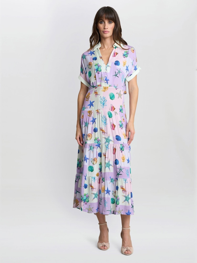 Gina Bacconi Purple Liv Seashell Print Shirt Dress - Imagen 1 de 5 Gina Bacconi Purple Liv Seashell Print Shirt Dress - Imagen 1 de 5