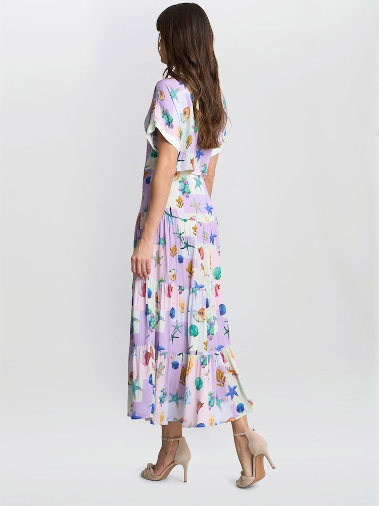 Gina Bacconi Purple Liv Seashell Print Shirt Dress - Image 2 of 5