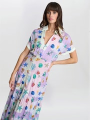 Gina Bacconi Purple Liv Seashell Print Shirt Dress - Image 4 of 5