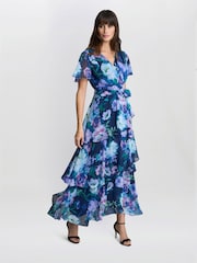 Gina Bacconi Purple Elizabeth Tiered Maxi Dress - Image 1 of 4