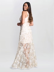Gina Bacconi Cream Zafira Floral Print Appliqué Dress - Image 2 of 6
