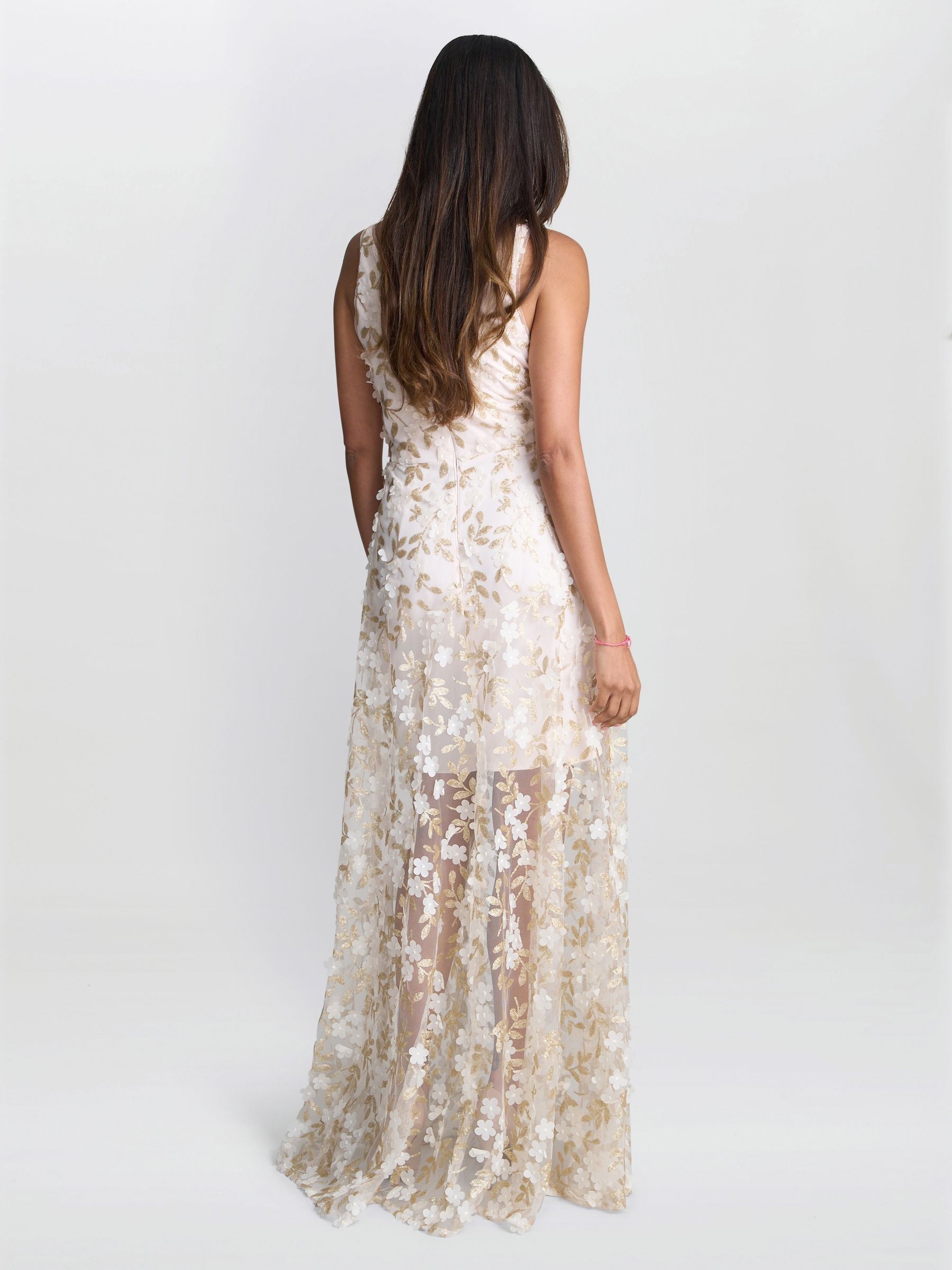 【海外限定】GinaBacconi ドレス☆Cream Zafira Floral Print Ap Zafira Floral Applique Dress – Gina Bacconi