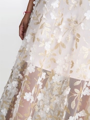 Gina Bacconi Cream Zafira Floral Print Appliqué Dress - Image 6 of 6