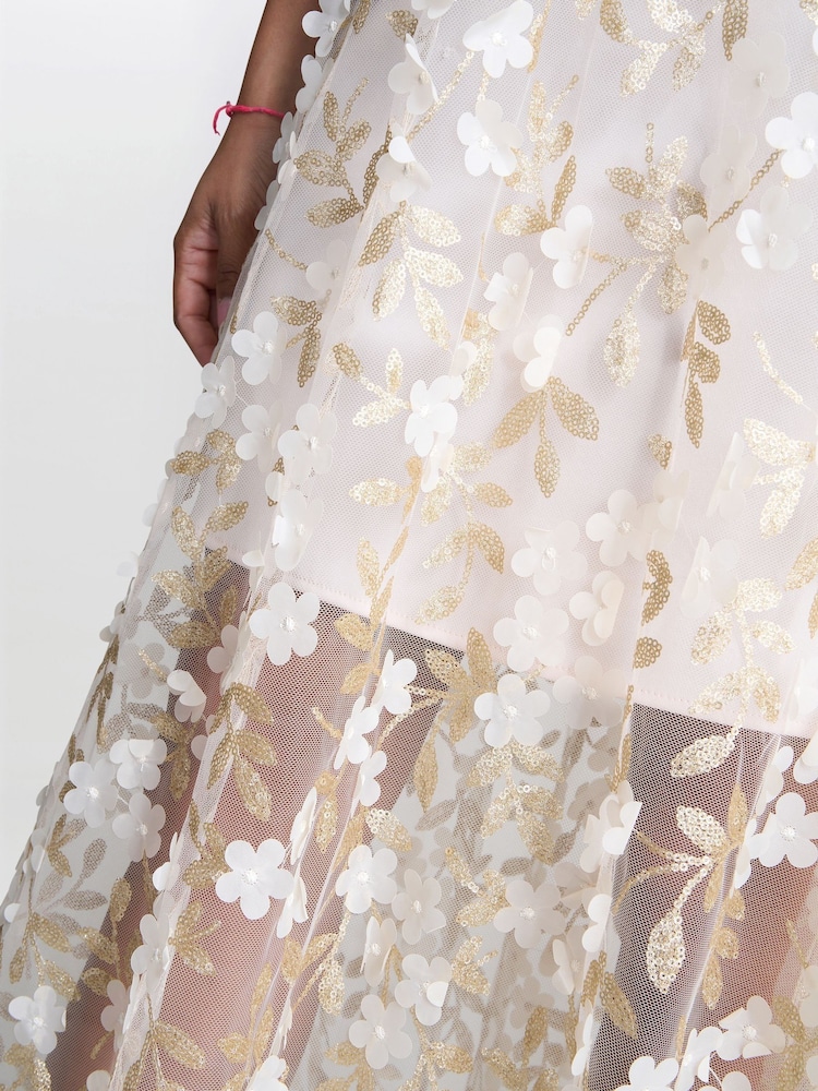 Gina Bacconi Cream Zafira Floral Print Appliqué Dress - Image 6 of 6
