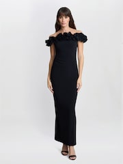 Gina Bacconi Sabrina Jersey Ruffle Neck Black Maxi Dress - Imagen 3 de 7