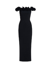Gina Bacconi Sabrina Jersey Ruffle Neck Black Maxi Dress - Imagen 7 de 7