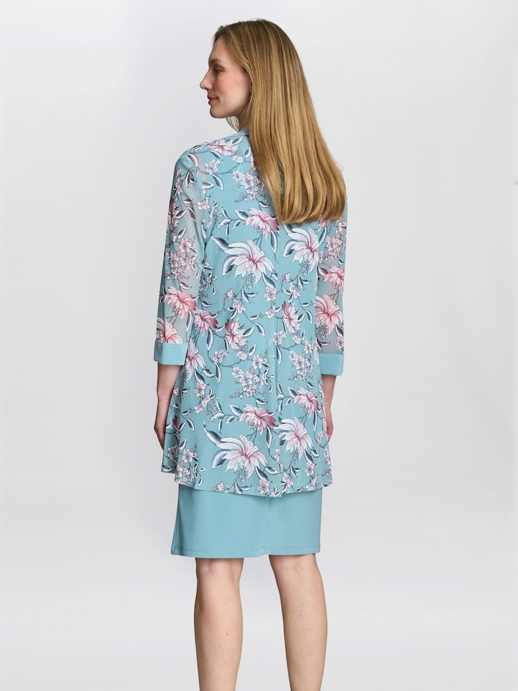 Gina Bacconi Blue Callie Printed Dress and Jacket With Detachable Necklace - Image 2 of 7