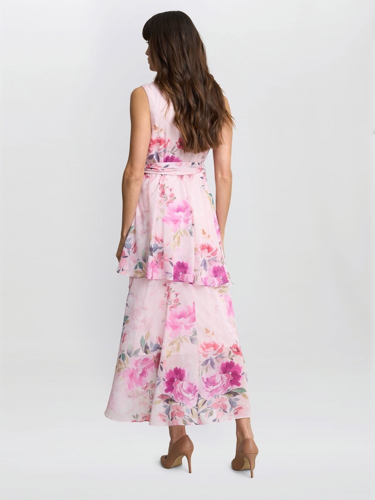 Gina Bacconi Pink Evelynn Floral Print Wrap Effect Hi-low Dress - Image 2 of 7